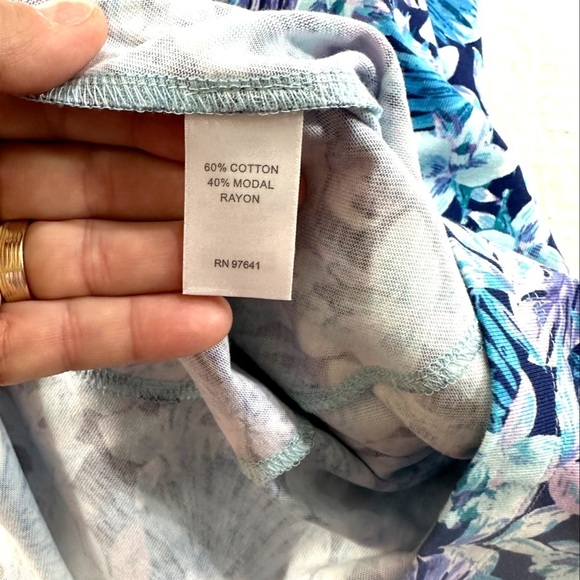 🌸2/$25 J.Jill Blue Purple Floral Leaf Print A-line skirt Pull-on with Pockets - Picture 7 of 8